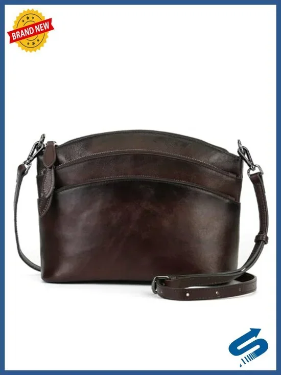 Vintage Vegetable Tanned Leather Crossbody Bag with Adjustable Straps