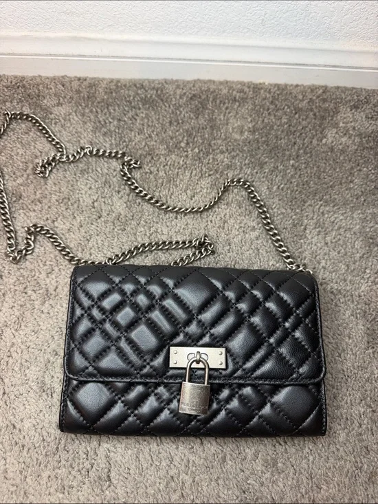 Kurt Geiger Black Quilted Crossbody with Silver Padlock
