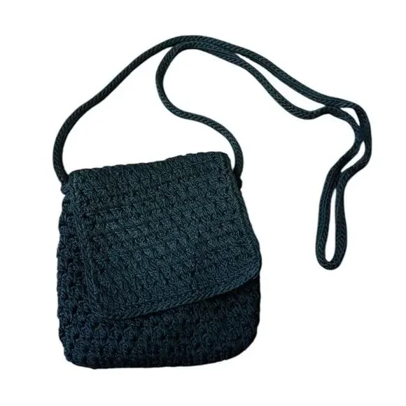 The Sak Original Crochet Crossbody Bag Black Zip Top Boho Travel Purse READ NOTE