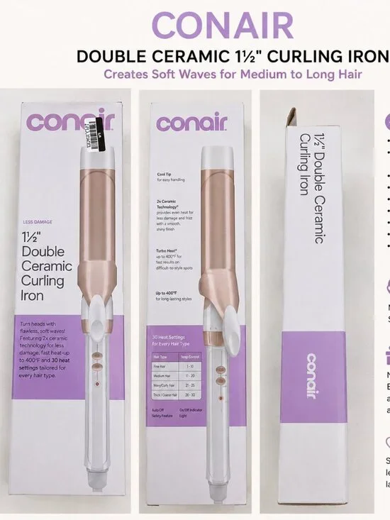 New Conair Double Ceramic 1.5” Curling Iron Rose Gold White