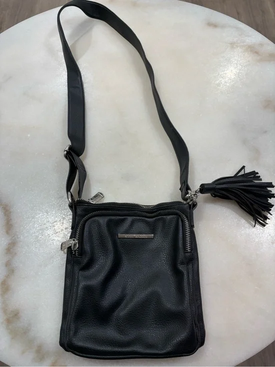Steve Madden Black Pebbled Leather Crossbody with Tassel