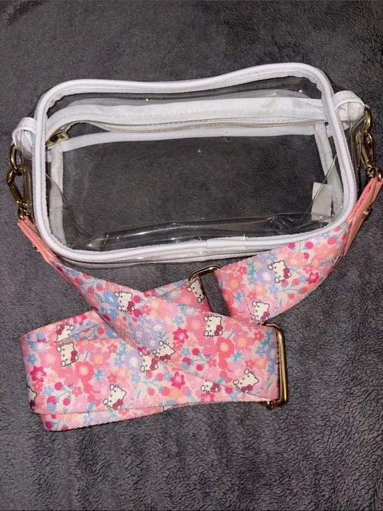 Clear Crossbody Bag with Hello Kitty Pink Floral Adjustable Strap
