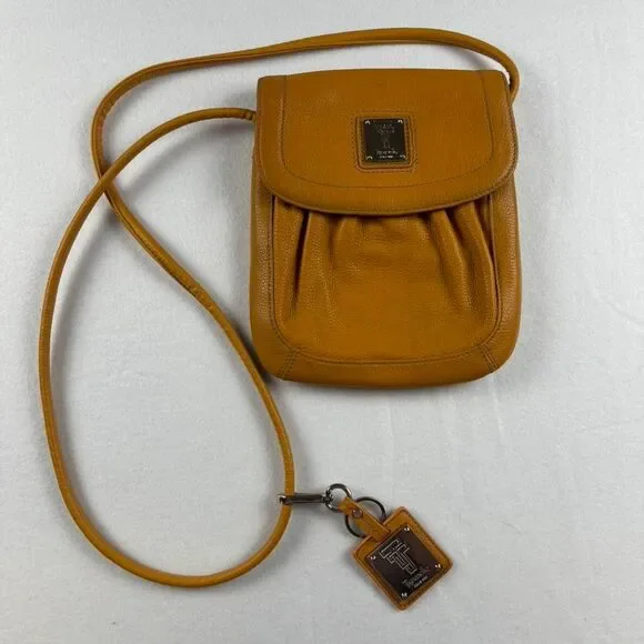 Tignanello Yellow Leather Crossbody Bag Adjustable Strap