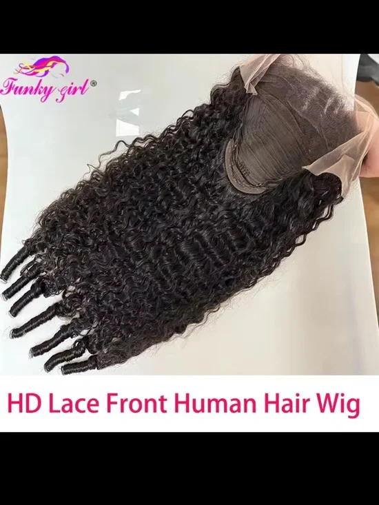 Funky Girl HD Lace Front Curly Human Hair Wig - Natural Black