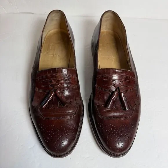 Johnston & Murphy Mens 13M Brown Leather Tassel Loafers Italy Kiltie Dress Shoes