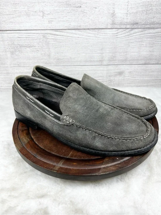 John Varvatos Slip On Loafers Suede Leather Grey Men’s Shoes 12M Preppy FLAW