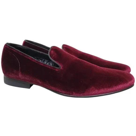 Steve Madden Men Laight Slip On Smoking Loafers Size US 9.5M Wine Red Velvet