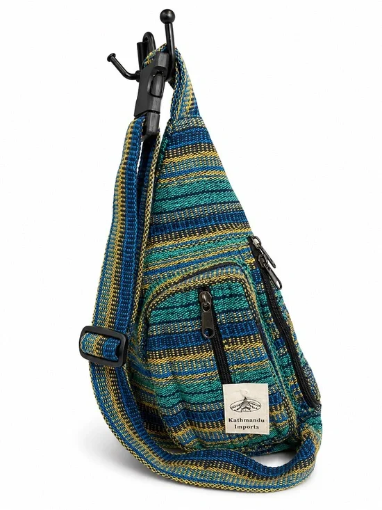Teal & Blue Striped Sling Bag