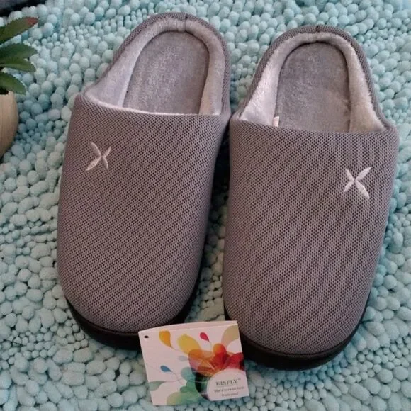 Nwt Men's Kisfly House Cotton Grey Slippers