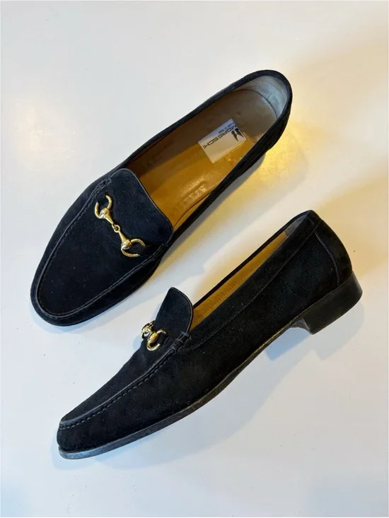 Moreschi ||‎ Italian Suede Horsebit Loafers Bit Black Gold 11.5