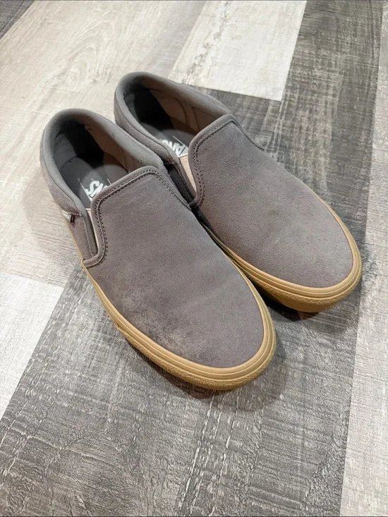 Vans Men's Gray Slip-On Suede Sneakers with Gum Bottoms