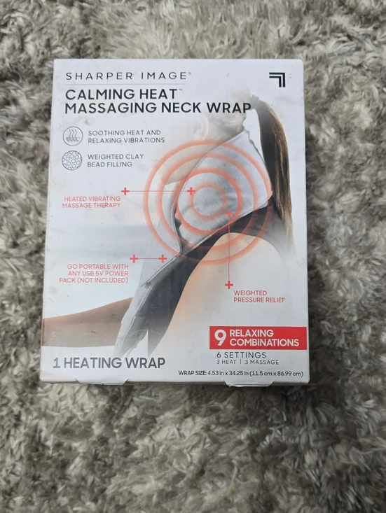 Sharper Image Calming Heat Massaging Neck Wrap - White and Gray