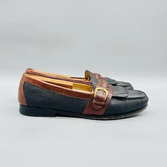 Cole Haan Shoes Mens 8.5 Black Leather City Monk Strap Loafers Fringe Buckle