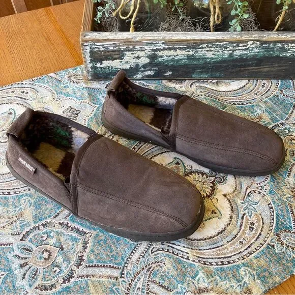 Muk Luks Men’s Suede Leather Sherpa-Lined Clog Slippers Brown Size 12