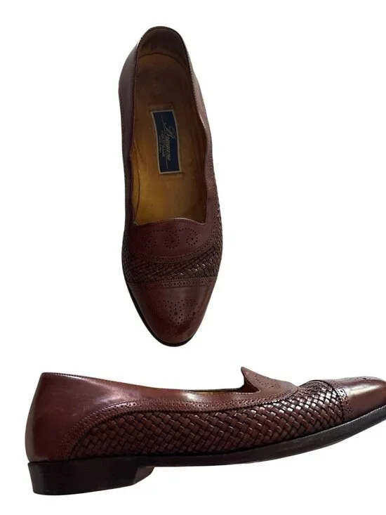 Leather Cole Haan Bragano Mens Loafers Woven & Brogue Size 10 M Made In Italy