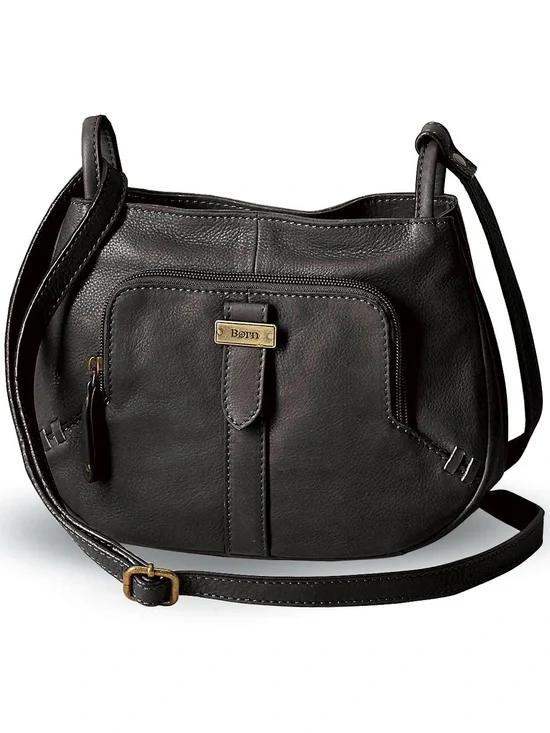 NWOT! BORN Leather Multi Compartment Crossbody Bag, BLACK