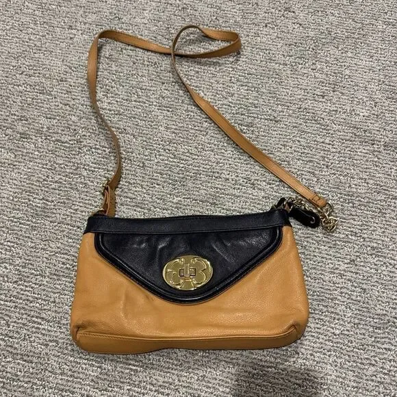 Emma Fox Elegant Black and Tan Crossbody Bag