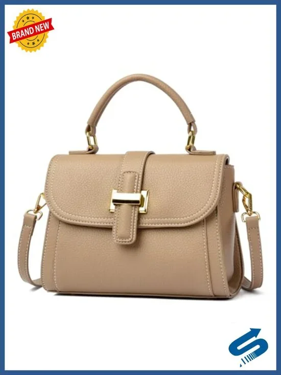 PU Leather Crossbody Bag with Gold Buckle, Lightweight Multi-Pocket Handbag