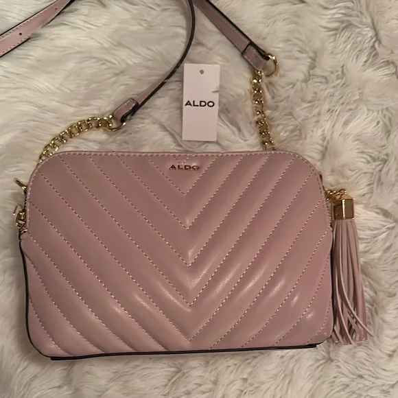 Aldo Pink Chevron Quilted Crossbody Bag with Tassel