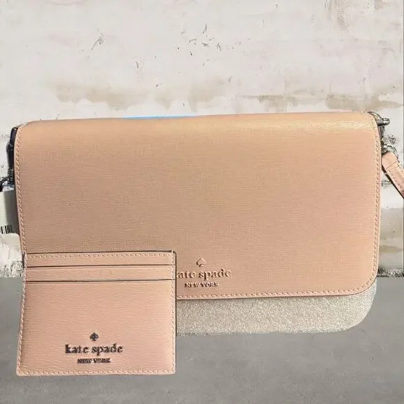 Kate Spade $438 Madison Crossbody in Tutu Pink with Card Case NWT