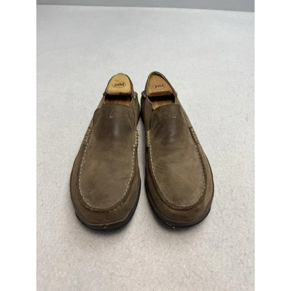 OluKai Moloa Shoes Mens Size 10 Brown Leather Slip On Comfort Loafers Moc