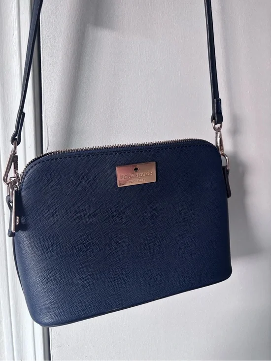 kate spade navy saffiano crossbody with gold accents