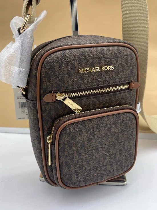 MICHAEL KORS Jet Set Md Flight NS Pocket Signature Logo Crossbody Bag Brown  NWT