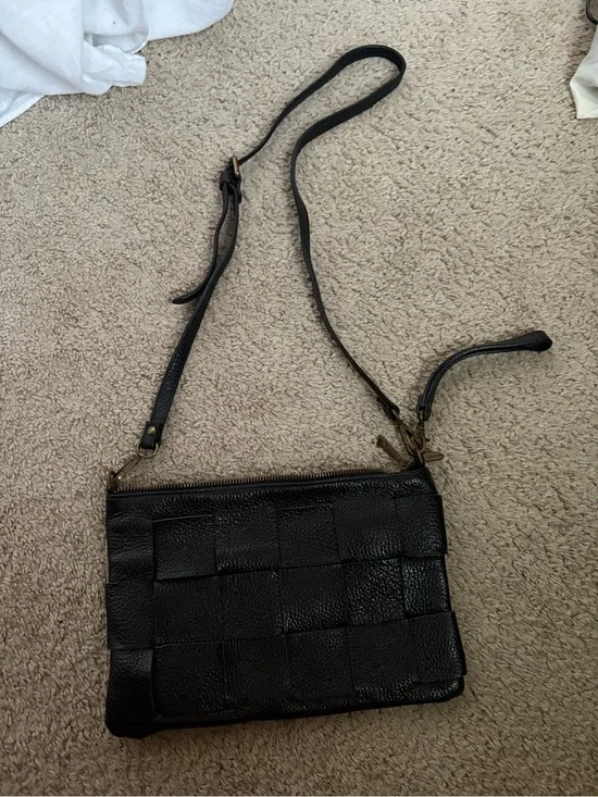 Valentina Fire Black Woven Genuine Leather Crossbody Purse