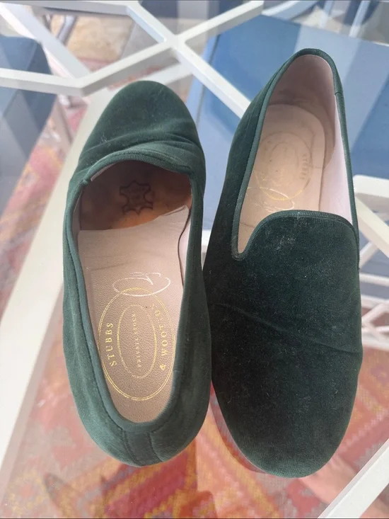 Stubbs & Wootton Emerald Green Velvet Slip-On Loafers