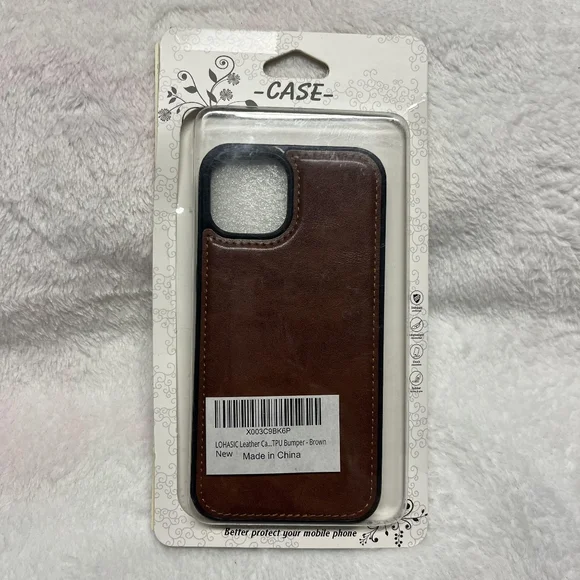 IPhone 14 Brown Faux Leather Cellphone Bumper