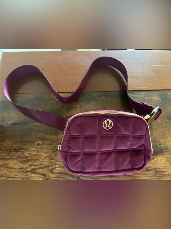 lululemon athletica Quilted Burgundy Crossbody Belt Bag with Gold Hardware