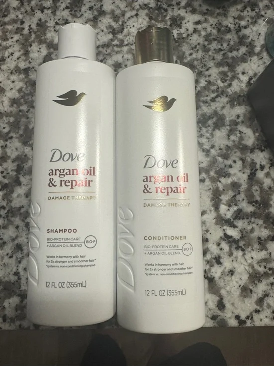 Dove Argan Oil & Repair Shampoo & Conditioner - White with Gold Accents