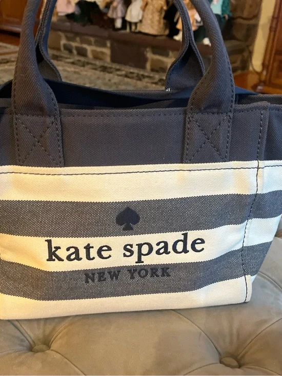 kate spade Navy and Cream Striped Canvas Tote Crossbody
