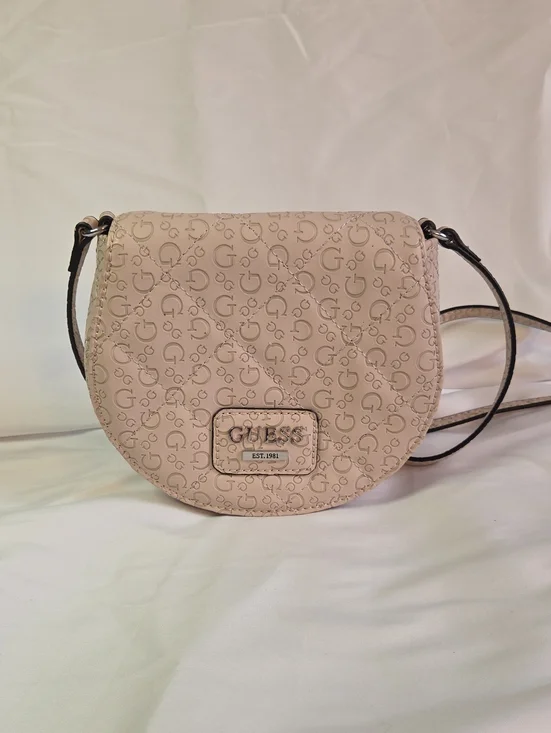 GUESS Light Beige Quilted Logo Crossbody Bag