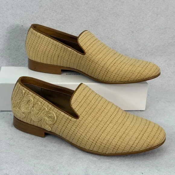 Aldo Tan‎ Woven LOVE Raffia Loafers Mens Size 9 Summer Boho Slip On Shoes Beach
