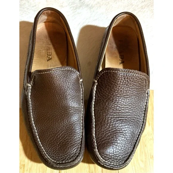 Prada Men's Driving Loafers Brown Leather Size 7.5 2D 1101‎ Made in Italy
