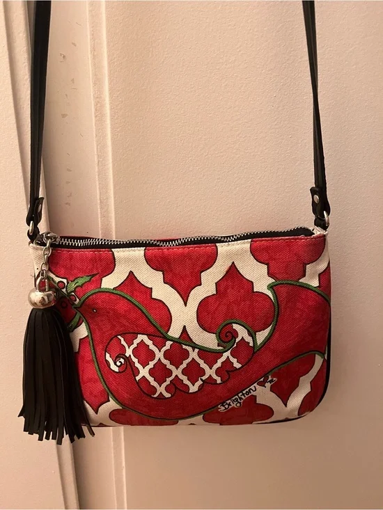 Brighton Red and Cream Moorish Tile Patterned Crossbody with Black Tassel