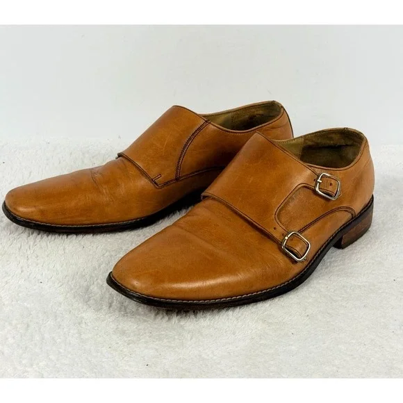 Classic Cole Haan tan leather double monk strap dress shoes in men's size 10.5M.