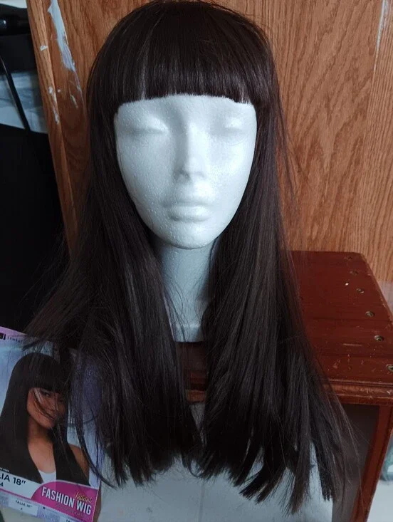 Fashion Wig Long Straight Dark Brown with Bangs - Women Hair