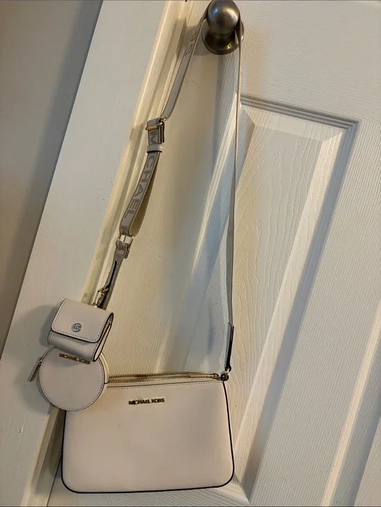 Michael Kors Cream White Crossbody with Coin Pouch and Branded Strap