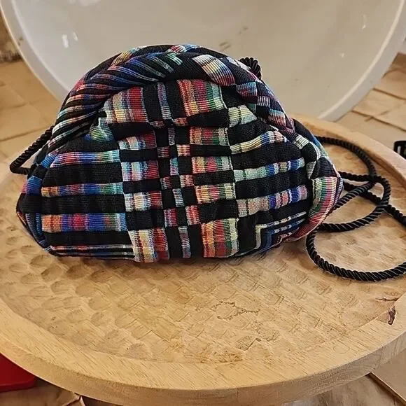 Rare Signed Nantucket Vintage 1997 Clam Shell Madras Style Crossbody Bag