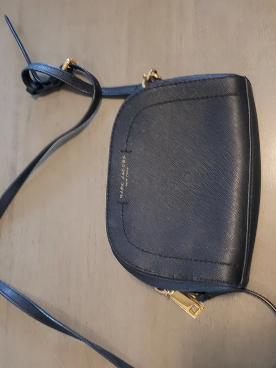 Marc Jacobs Black Leather Saddle Crossbody with Gold Hardware