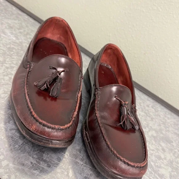 Johnston & Murphy Tassel Loafers Mens Burgundy Leather Slip On Dress Shoes Fair‎