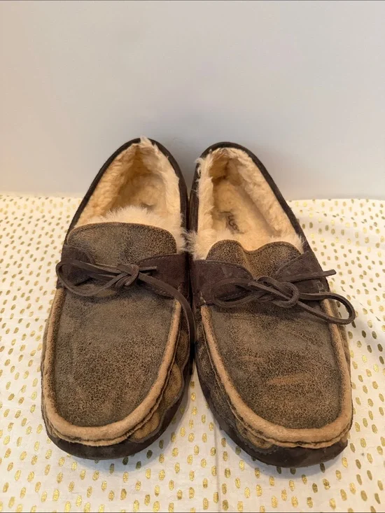UGG Brown Suede Shearling-Lined Moccasin Loafers