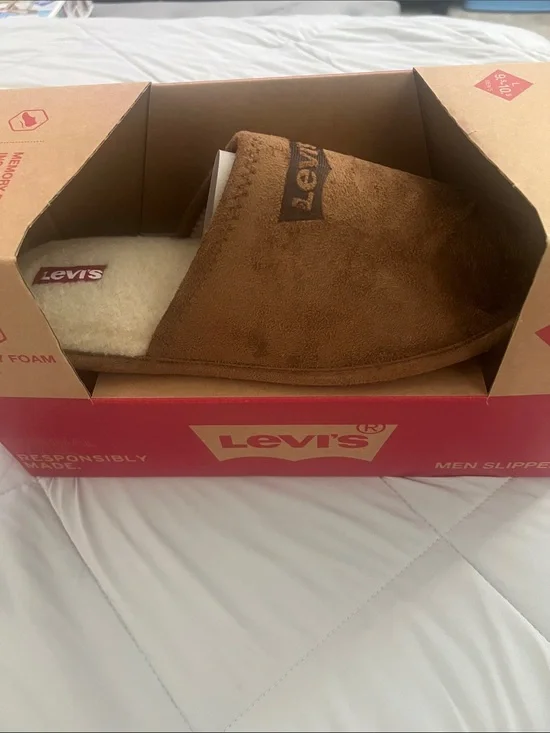 Levi's Brown Suede Slip-On Indoor Slippers with Sherpa Lining