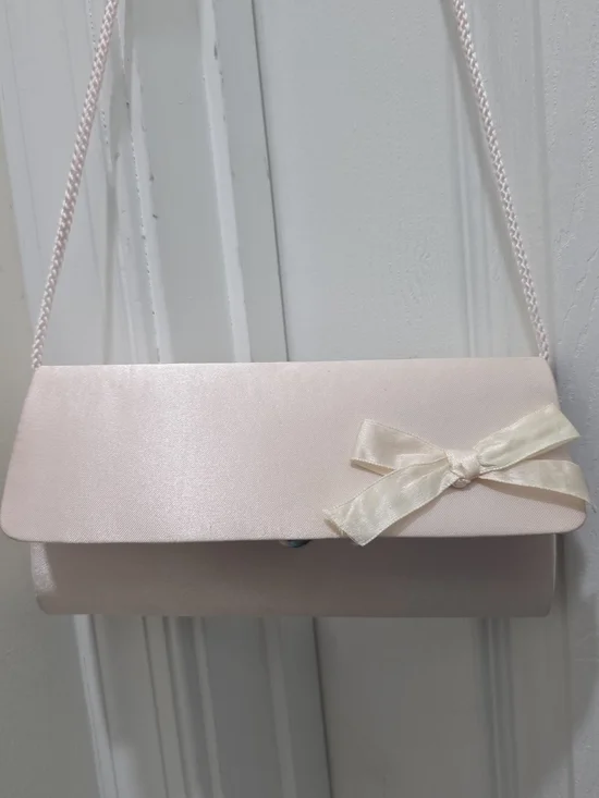Blush Pink Satin Crossbody Bag with Bow Accent