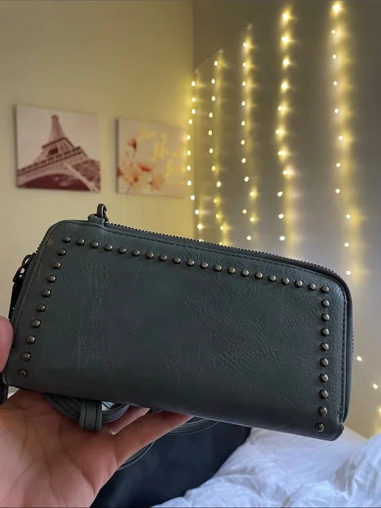 Studded Crossbody Wallet Bag in light blue