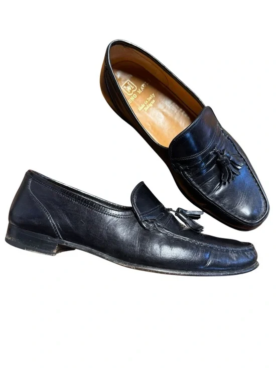 Bruno Magli Braxton Black Leather Tassel Loafers Mens 10.5 Bologna Italy Retro