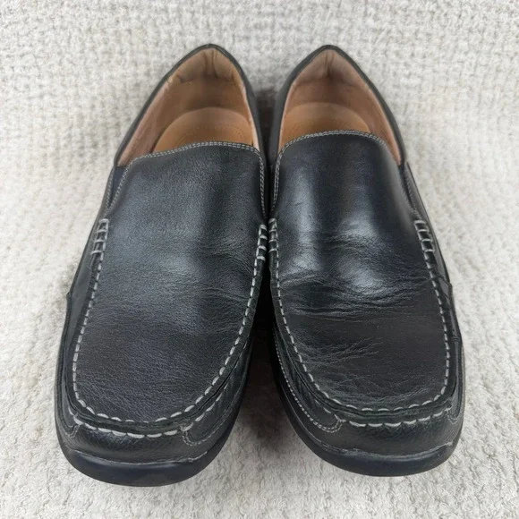 Vionic Preston Mens Black Leather Slip On Loafers Moc Toe Shoes 11 556PRESTON