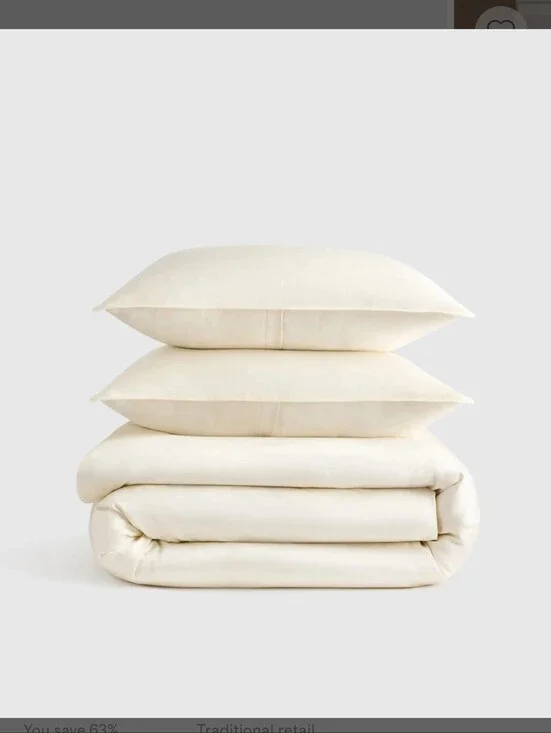 NEW QUINCE Bamboo Duvet Cover Set Ivory Full Queen Bedding 2 Shams
